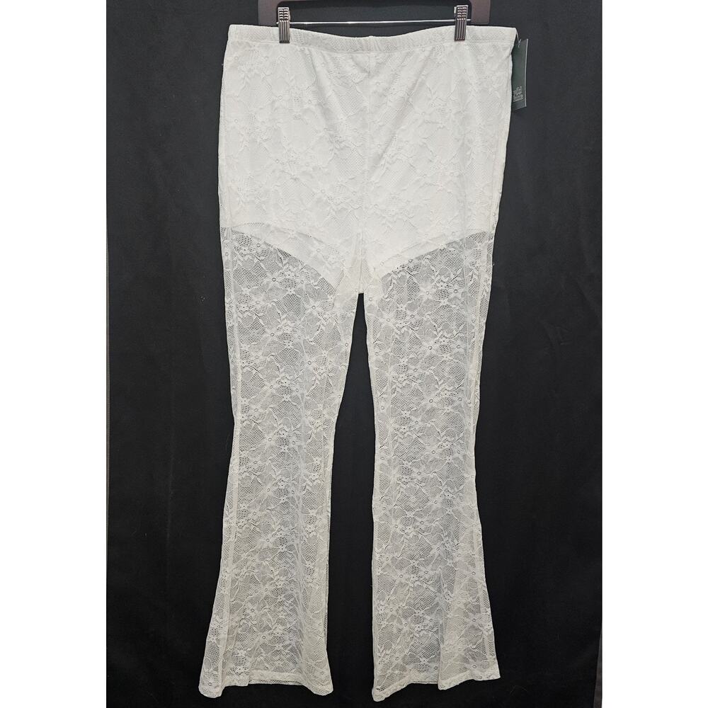 Womens Pants XL White Flare Sheer Lace Festival Coquette Romantic Goth Grunge
